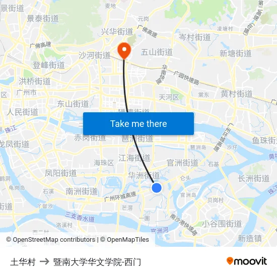 土华村 to 暨南大学华文学院-西门 map