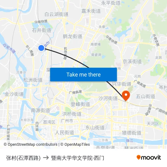 张村(石潭西路) to 暨南大学华文学院-西门 map