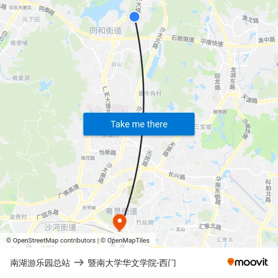 南湖游乐园总站 to 暨南大学华文学院-西门 map