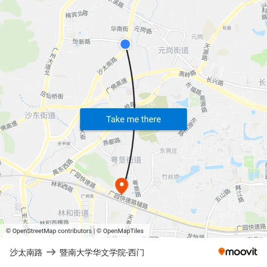 沙太南路 to 暨南大学华文学院-西门 map