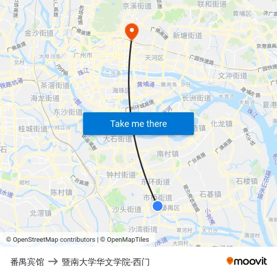 番禺宾馆 to 暨南大学华文学院-西门 map