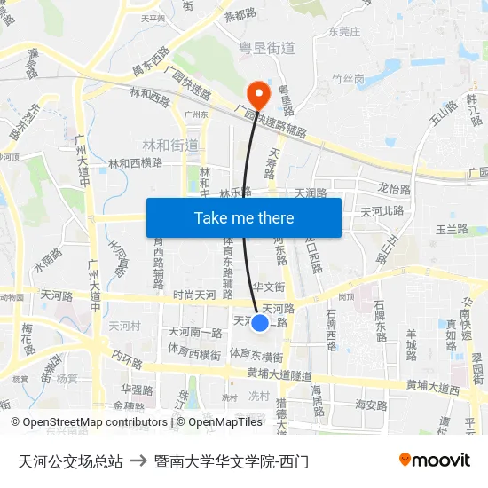天河公交场总站 to 暨南大学华文学院-西门 map