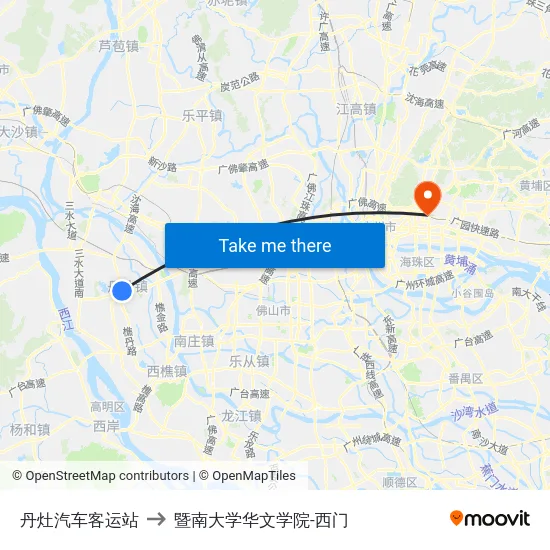 丹灶汽车客运站 to 暨南大学华文学院-西门 map
