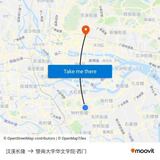 汉溪长隆 to 暨南大学华文学院-西门 map