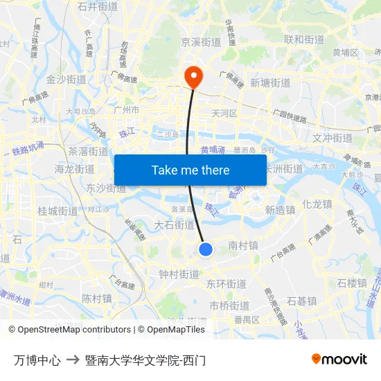 万博中心 to 暨南大学华文学院-西门 map