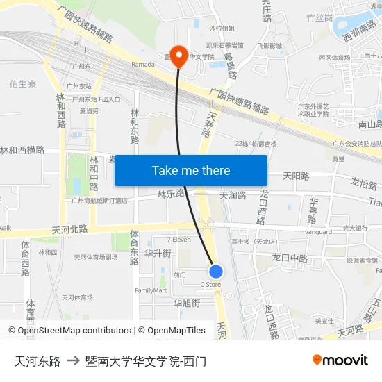 天河东路 to 暨南大学华文学院-西门 map