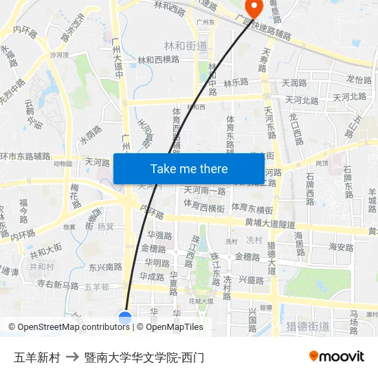 五羊新村 to 暨南大学华文学院-西门 map