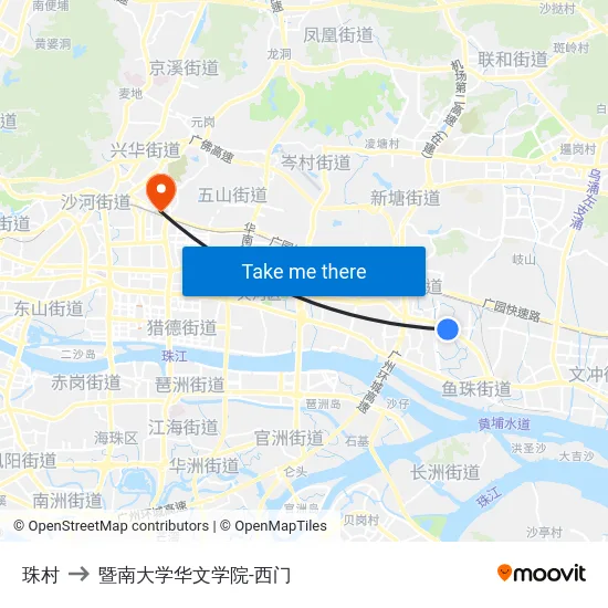 珠村 to 暨南大学华文学院-西门 map