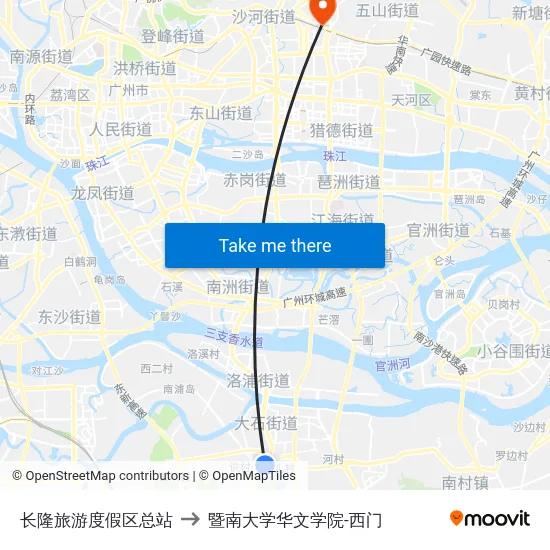长隆旅游度假区总站 to 暨南大学华文学院-西门 map