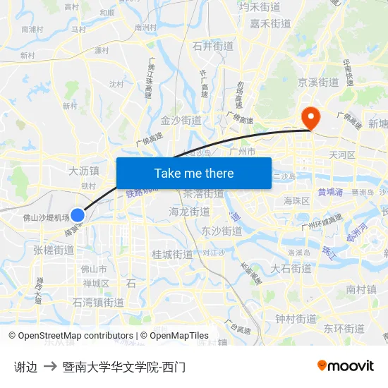 谢边 to 暨南大学华文学院-西门 map