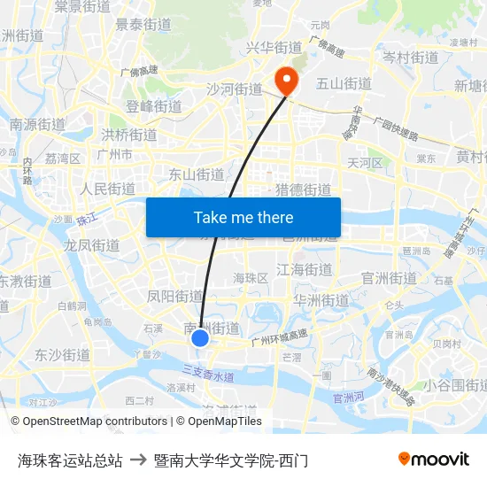 海珠客运站总站 to 暨南大学华文学院-西门 map