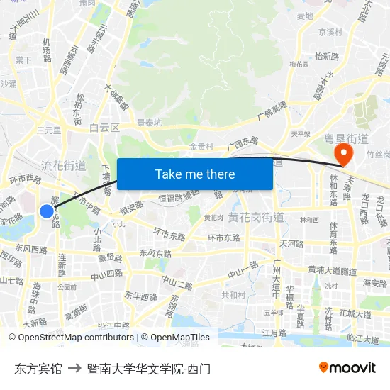 东方宾馆 to 暨南大学华文学院-西门 map