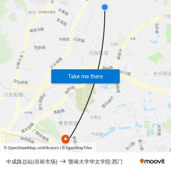 中成路总站(谷裕市场) to 暨南大学华文学院-西门 map