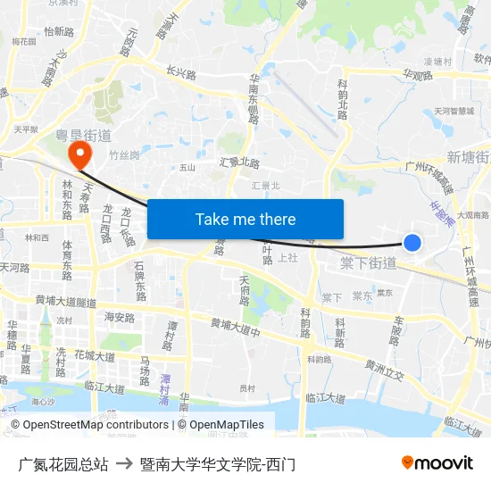 广氮花园总站 to 暨南大学华文学院-西门 map