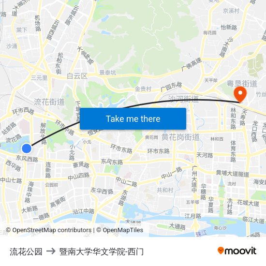 流花公园 to 暨南大学华文学院-西门 map
