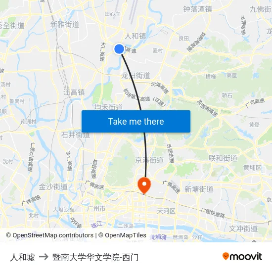 人和墟 to 暨南大学华文学院-西门 map