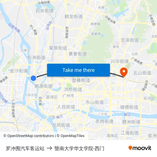罗冲围汽车客运站 to 暨南大学华文学院-西门 map