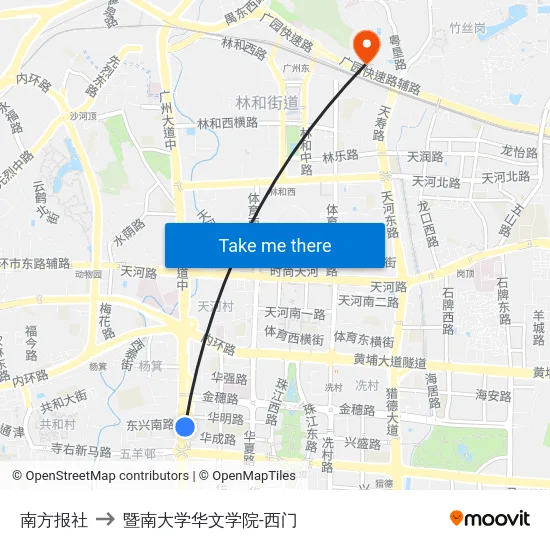 南方报社 to 暨南大学华文学院-西门 map