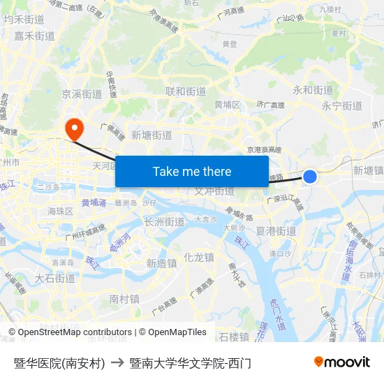 暨华医院(南安村) to 暨南大学华文学院-西门 map