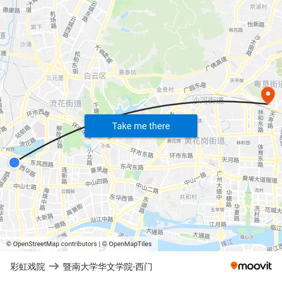 彩虹戏院 to 暨南大学华文学院-西门 map