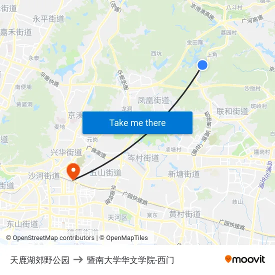 天鹿湖郊野公园 to 暨南大学华文学院-西门 map
