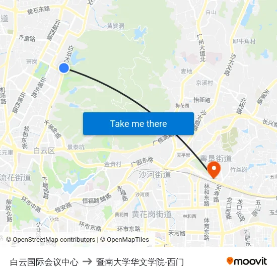 白云国际会议中心 to 暨南大学华文学院-西门 map