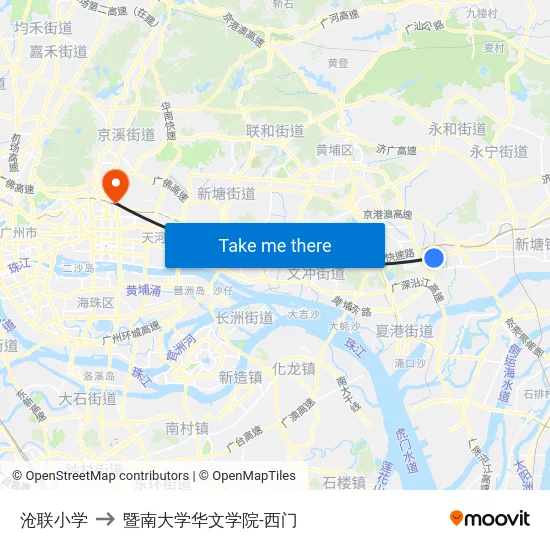 沧联小学 to 暨南大学华文学院-西门 map