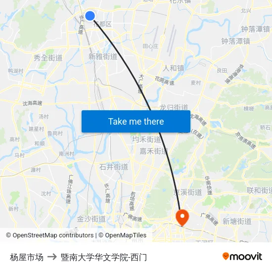 杨屋市场 to 暨南大学华文学院-西门 map