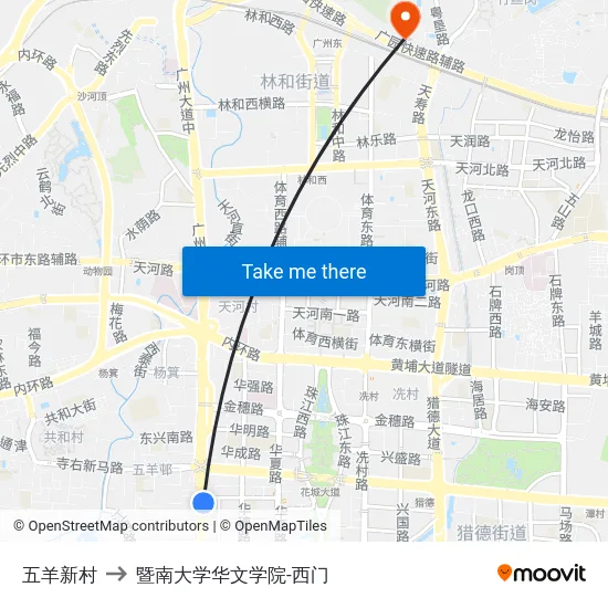 五羊新村 to 暨南大学华文学院-西门 map