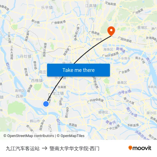 九江汽车客运站 to 暨南大学华文学院-西门 map