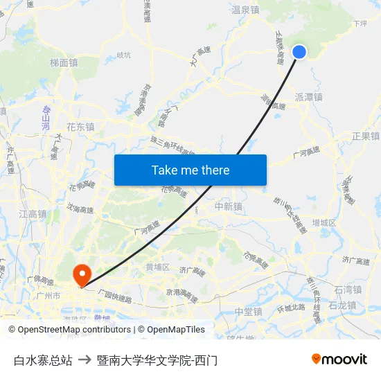 白水寨总站 to 暨南大学华文学院-西门 map