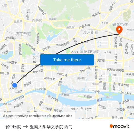 省中医院 to 暨南大学华文学院-西门 map
