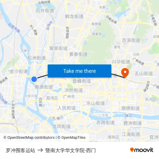 罗冲围客运站 to 暨南大学华文学院-西门 map