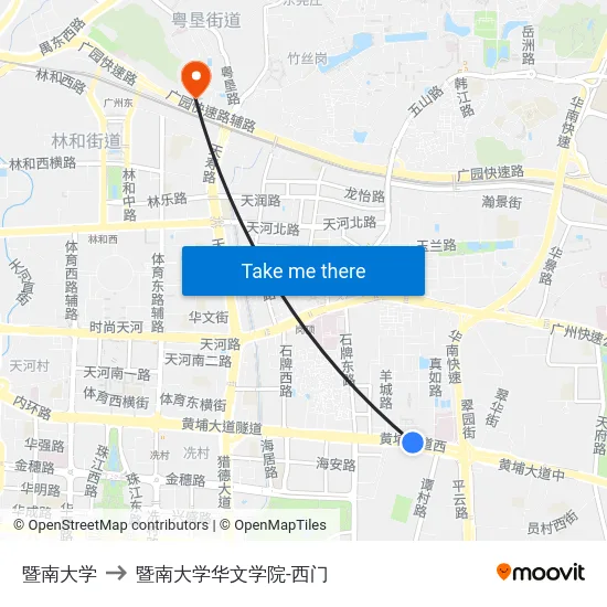 暨南大学 to 暨南大学华文学院-西门 map