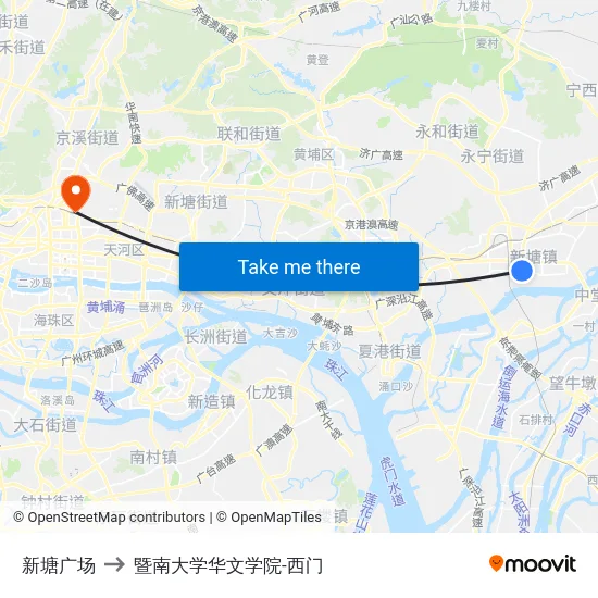 新塘广场 to 暨南大学华文学院-西门 map