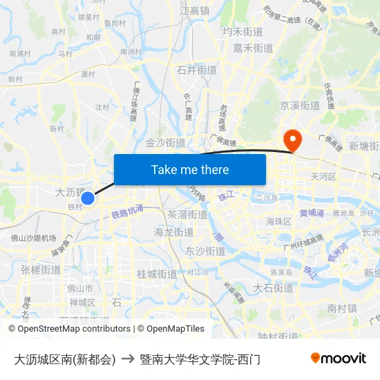 大沥城区南(新都会) to 暨南大学华文学院-西门 map