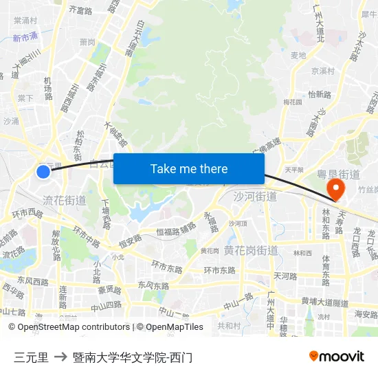 三元里 to 暨南大学华文学院-西门 map