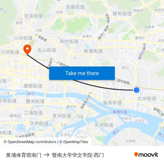 黄埔体育馆南门 to 暨南大学华文学院-西门 map