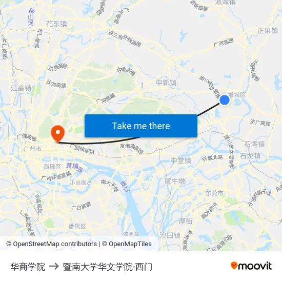 华商学院 to 暨南大学华文学院-西门 map