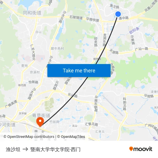 渔沙坦 to 暨南大学华文学院-西门 map