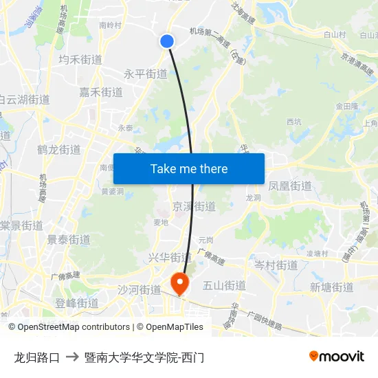 龙归路口 to 暨南大学华文学院-西门 map