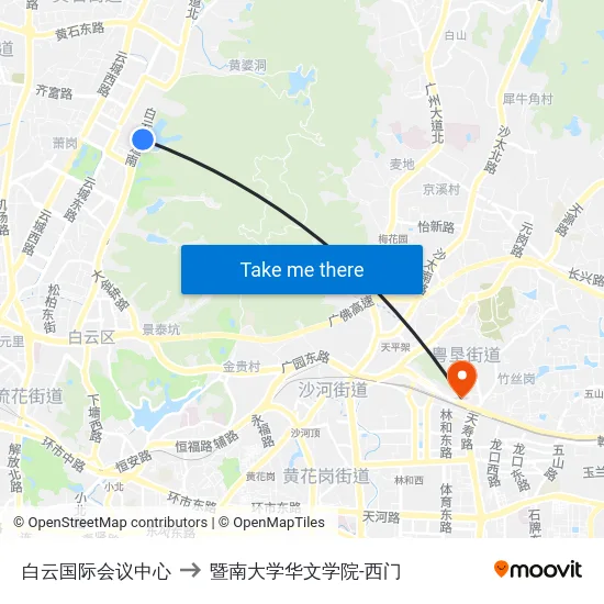 白云国际会议中心 to 暨南大学华文学院-西门 map