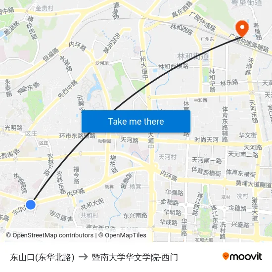 东山口(东华北路) to 暨南大学华文学院-西门 map