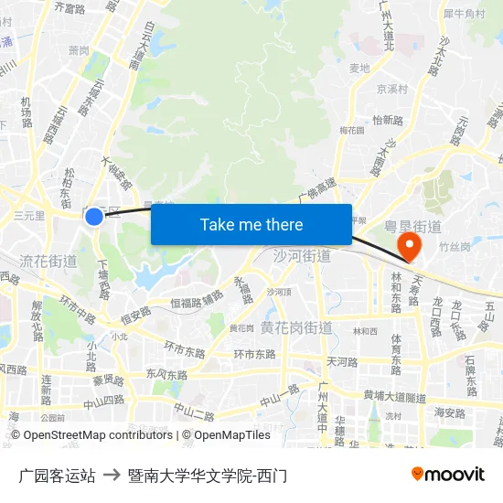 广园客运站 to 暨南大学华文学院-西门 map