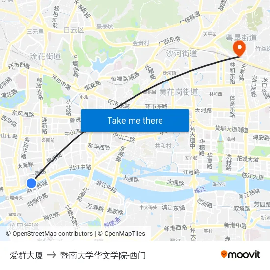 爱群大厦 to 暨南大学华文学院-西门 map