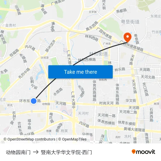 动物园南门 to 暨南大学华文学院-西门 map