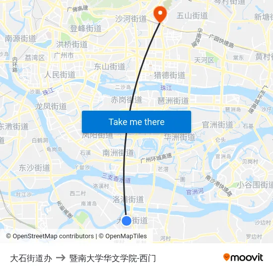 大石街道办 to 暨南大学华文学院-西门 map