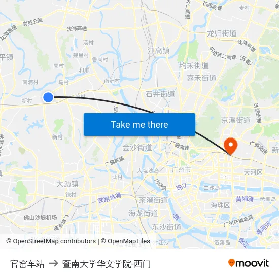 官窑车站 to 暨南大学华文学院-西门 map