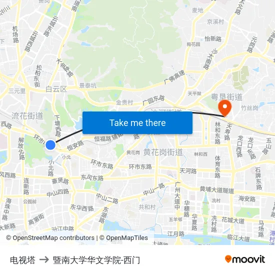 电视塔 to 暨南大学华文学院-西门 map