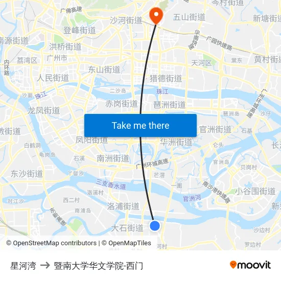 星河湾 to 暨南大学华文学院-西门 map